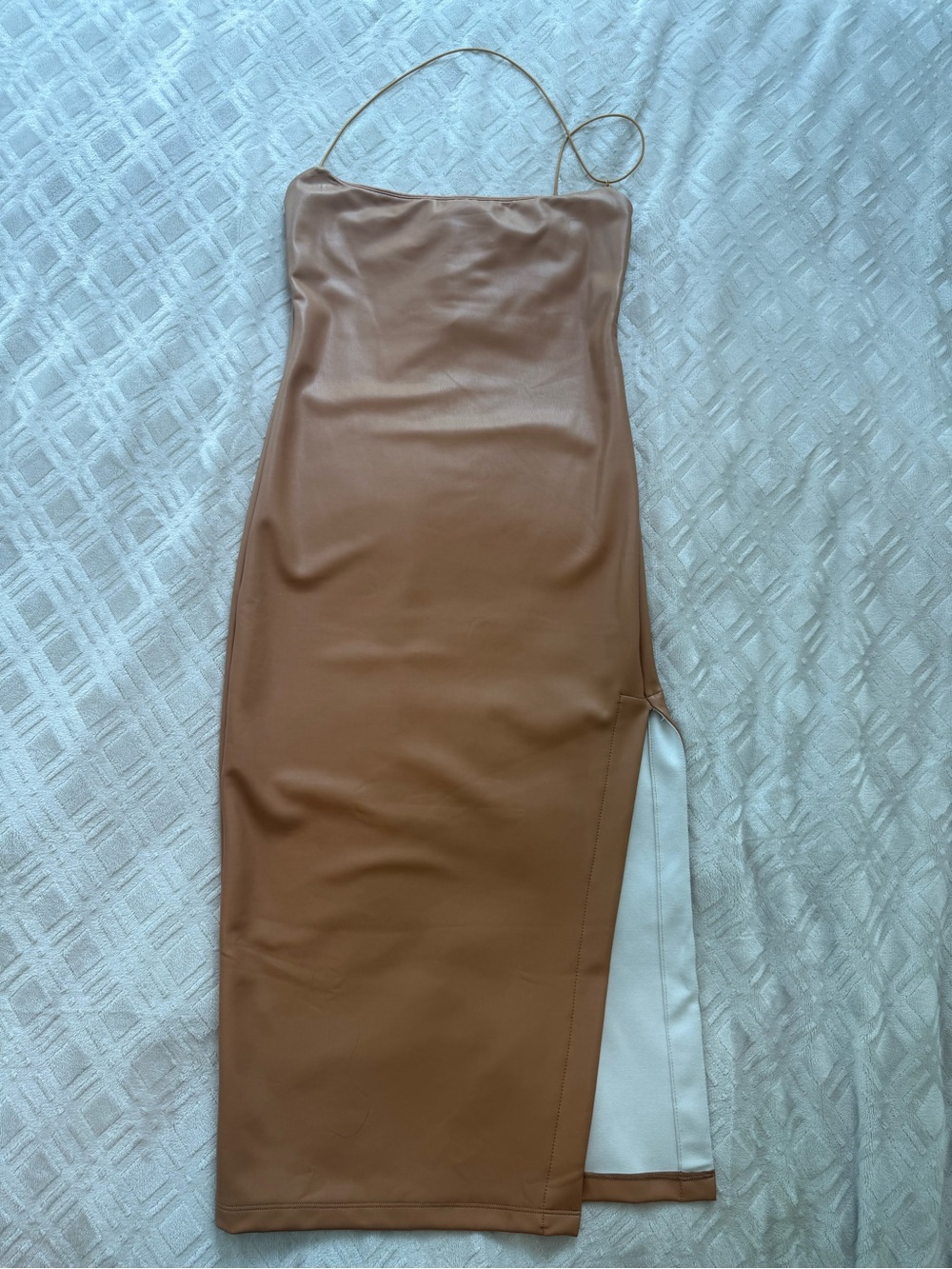 ALIX NYC Tan Midi Vegan Leather Dress with Side Slit NWT